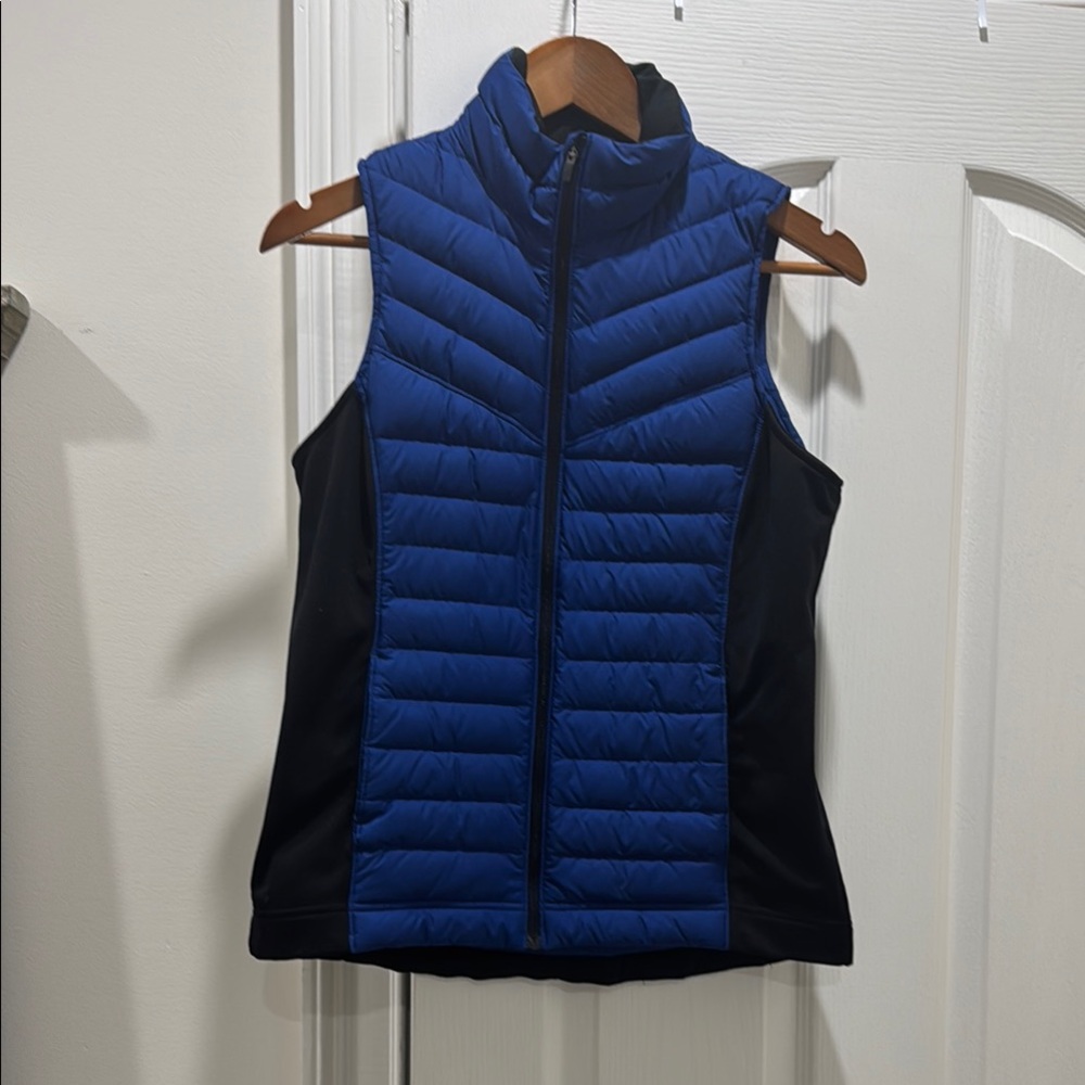 Blue and Black Women's Puffer Vest